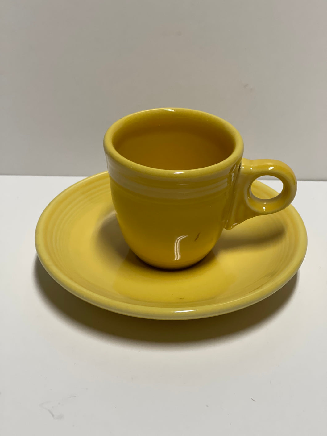 Fiesta Sunflower Demitasse Cup and Saucer Childs A&D Yellow Ring Handle