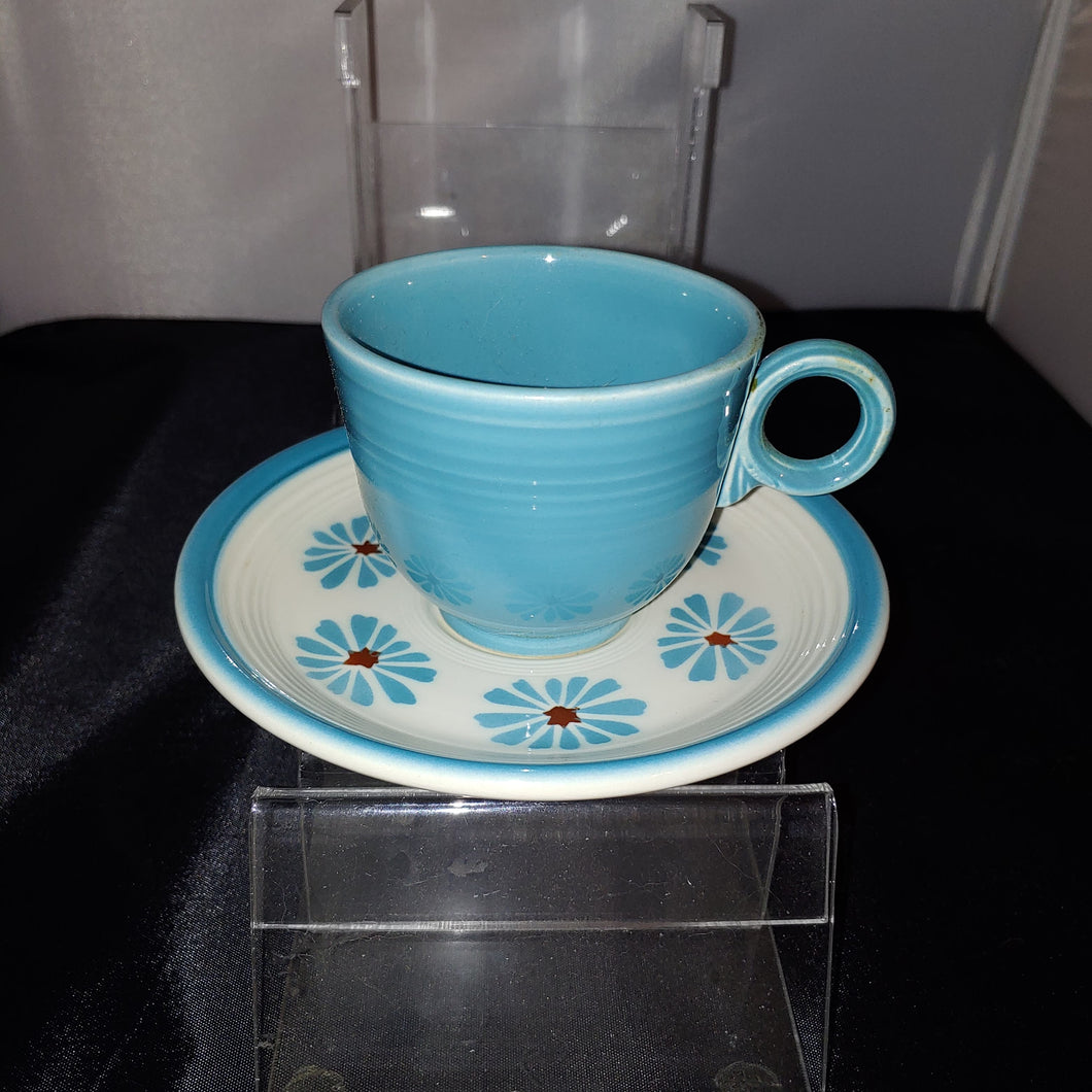 Vintage Fiesta Hawaiian Blue Daisy Pattern w Turquoise Cup