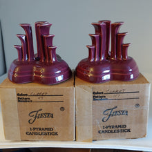 Load image into Gallery viewer, CLARET PYRAMID CANDLE HOLDER PAIR ~ NIB # 117/ 500 Contemporary Fiesta Ware

