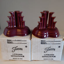 Load image into Gallery viewer, CLARET PYRAMID CANDLE HOLDER PAIR ~ NIB # 278/ 500 Contemporary Fiesta Ware
