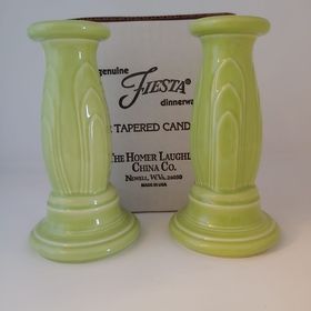Fiesta  pair of Y2K Tapered candle stick  holders, in Chartreuse