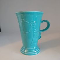 Fiesta Turquoise Pedestal Mug Embossed Icons Blue