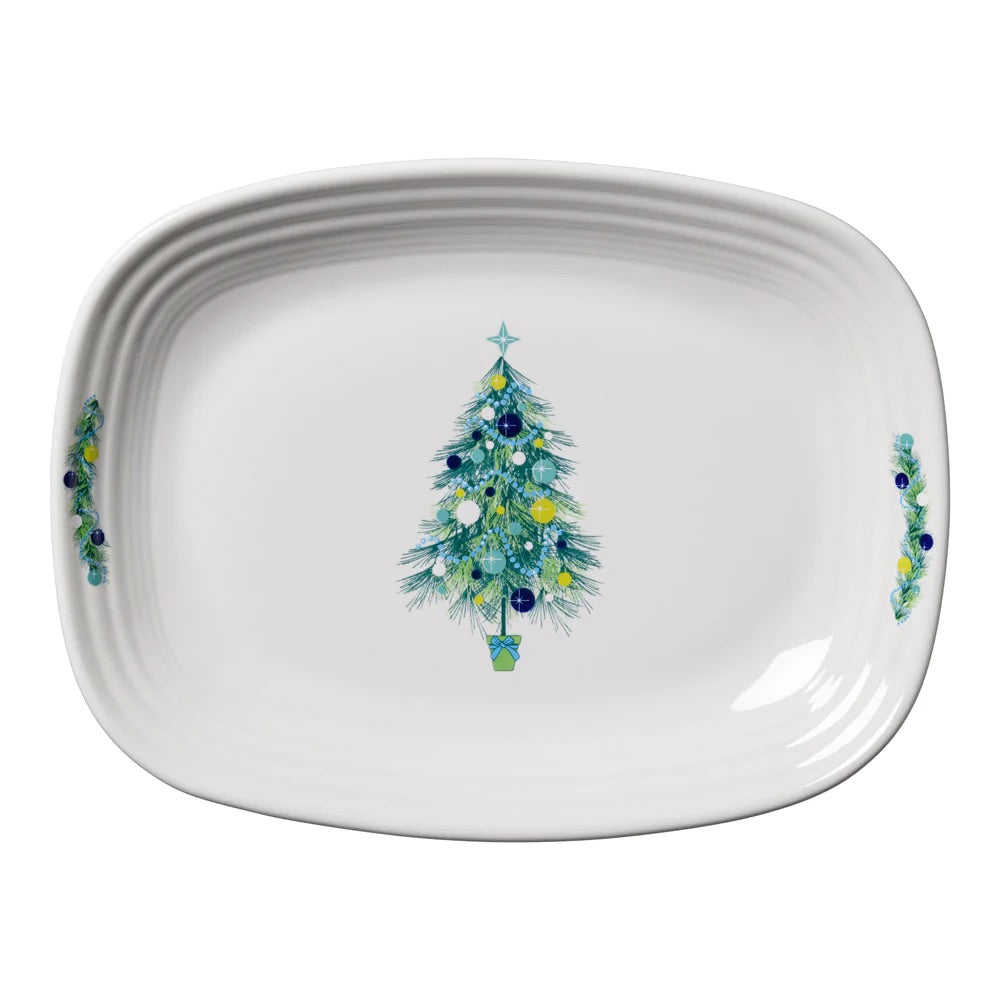 Blue Christmas Tree Rectangular Platter New