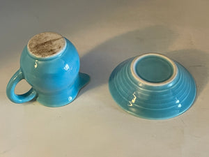 Harlequin Turquoise Basket Weave Nut Dish & Matching Toy Creamer Set