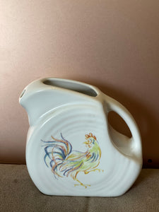 Fiesta Ware WHITE Retired ROOSTER Decal Mini Disc Disk Pitcher /Creamer HTF