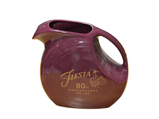 Fiesta 80th Anniversary Claret Large Disc Pitcher 64oz Gold Letters