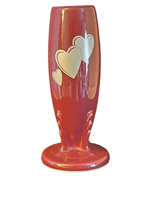 Fiesta Retired Decal  Trio Of Hearts On Cinnabar Fiestaware Bud Vase