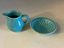 Load image into Gallery viewer, Harlequin Turquoise Basket Weave Nut Dish &amp; Matching Toy Creamer Set
