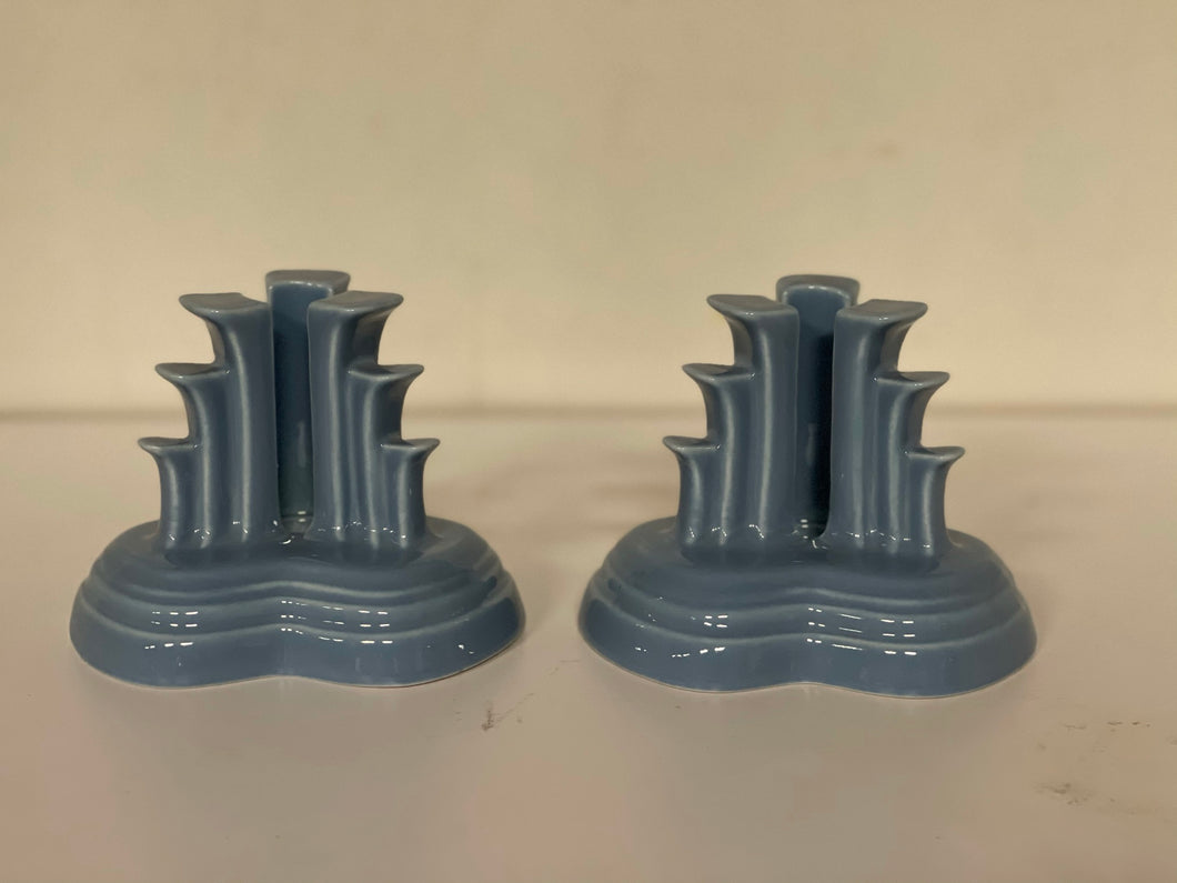 Fiesta Candle Holders Set of 2 Tripod Pyramid New Retired Periwinkle Blue