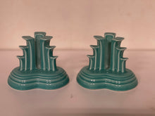 Load image into Gallery viewer, Fiesta Candle Holders Set of 2 Tripod Pyramid Turquoise Aqua Blue
