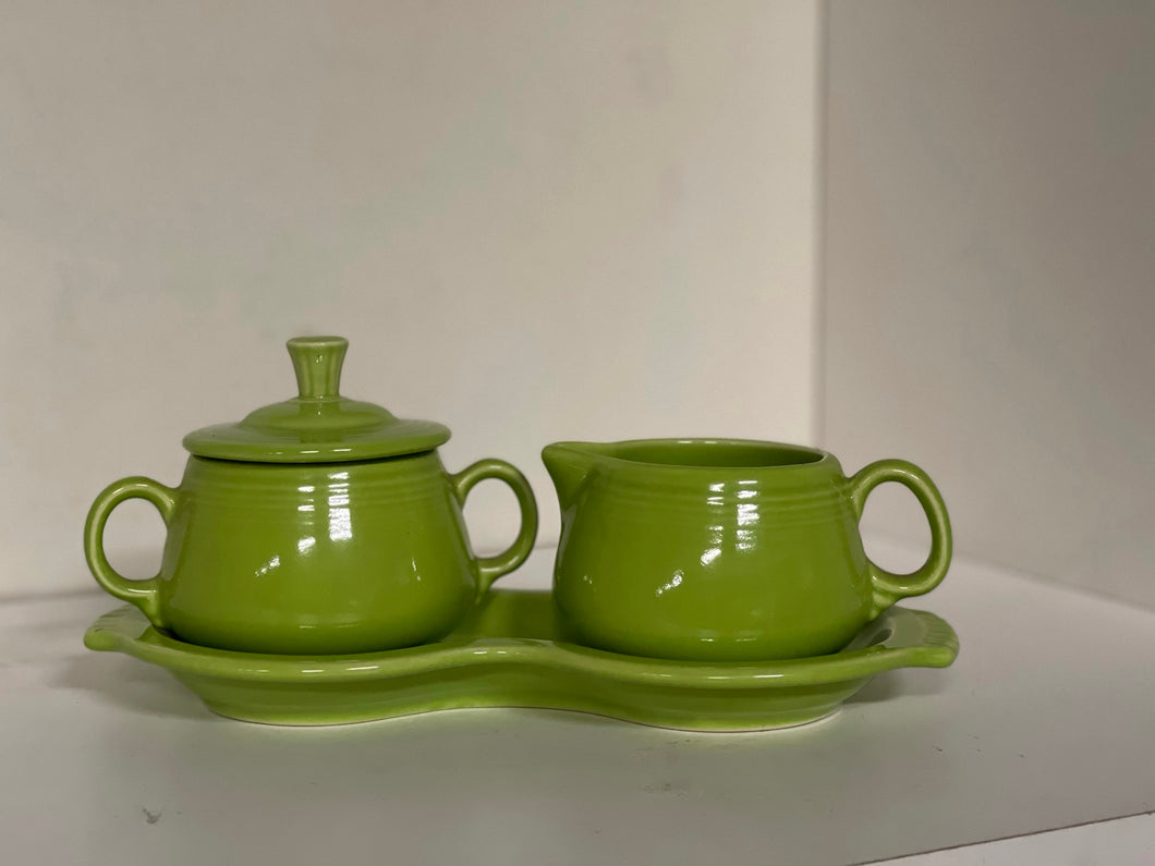 Fiesta Chartreuse Cream and Covered Sugar with Figure-8 tray excellent condition