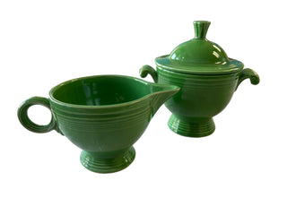 Vintage Medium Green Ring Handle Cream & Sugar