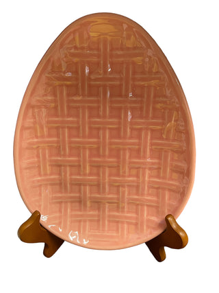 Embossed Basket  Weave Egg Plate 18 Inch Peony