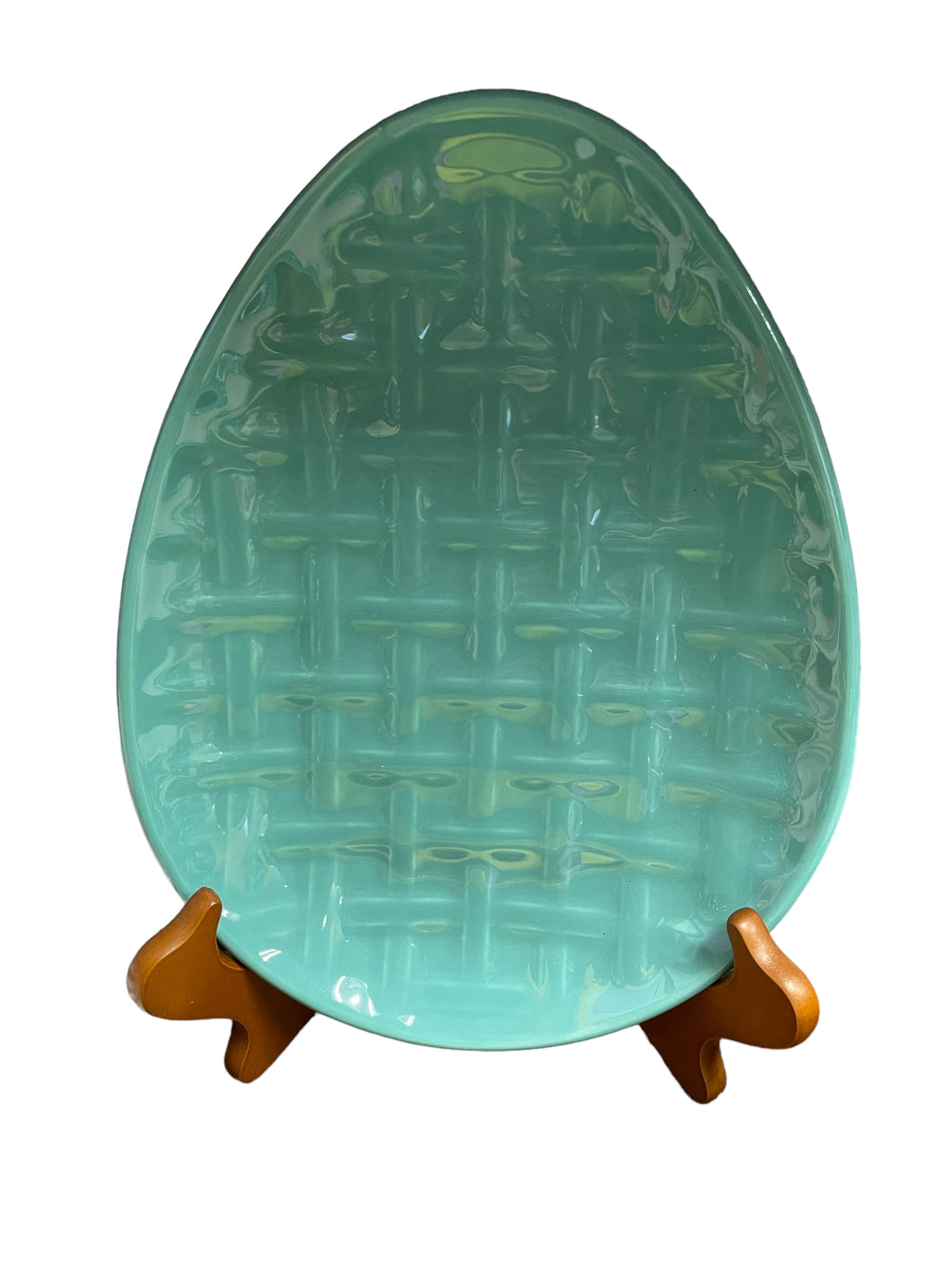 Embossed Basket  Weave Egg Plate 18 Inch Turquoise